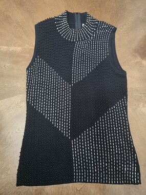 Sleeveless Black Beaded Knit Top